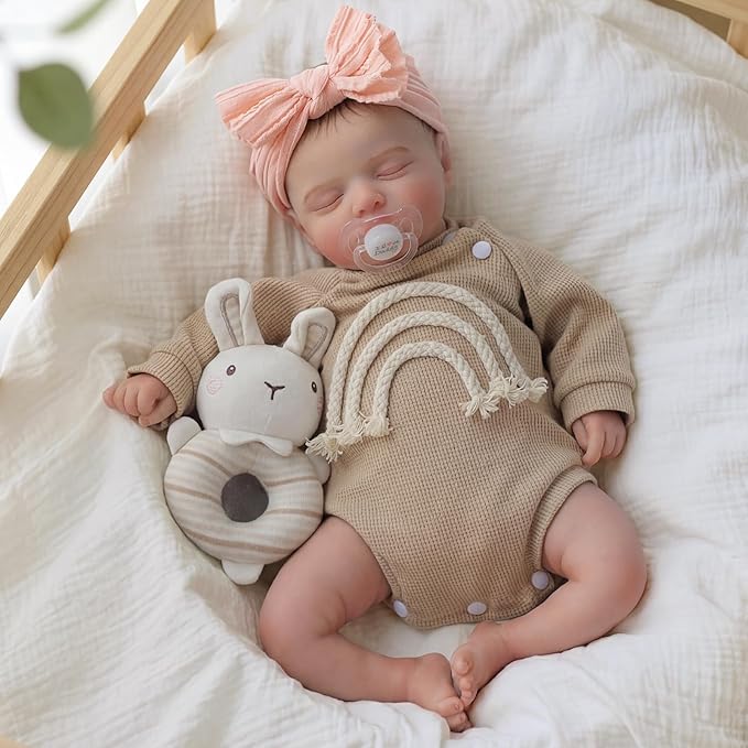 KSBD Realistic Reborn Baby Dolls-20 inch Sleeping Lifelike Newborn Real Life Baby Dolls, Soft Cloth Body with Feeding Toy Accessories for Kids Age 3 +