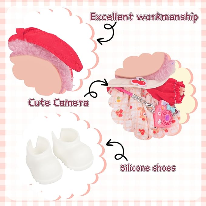 Used for Labubu Doll Outfit Clothes Designer Set,Compatible with Labubu Clothe Accessories for Doll (Red - Cherry Dress)