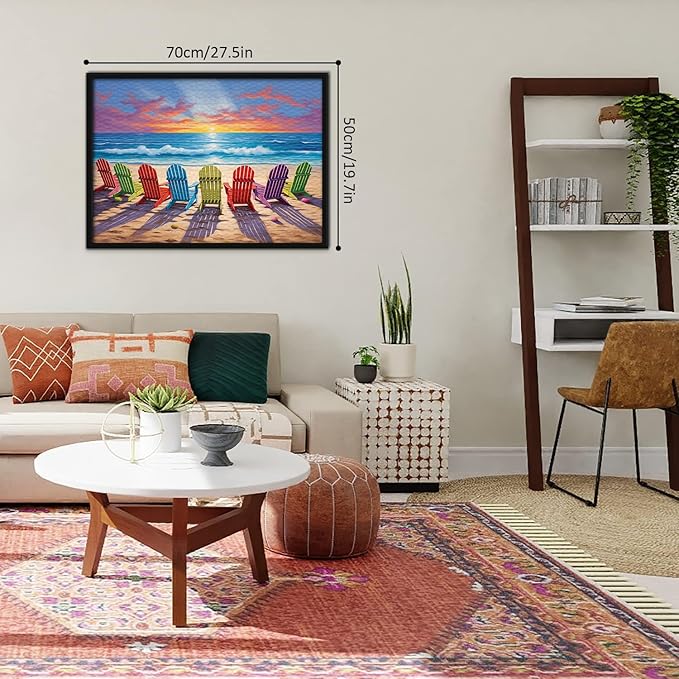 Beach Puzzles for Adults 1000 Pieces and up, PICKFORU Colorful Puzzle Collection Lounge Chair Beach Scene, Summer Puzzle as Home Decor