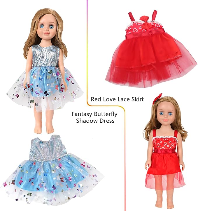 MSYO 10 Sets Doll Clothes for 17 - 18 Inch Dolls, 17 Pcs Diverse Outfits (Lace Dress, Unicorn Shirt & More), Fashion Dress - Up Set for Girl Doll Play & Gifting