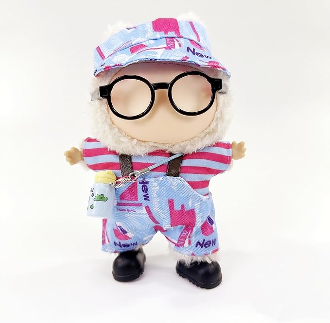 15-17cm Fashion Doll Clothes, Cool Overalls 6Pcs Doll Outfits and Accessories for Dress Up/Collectors (Hat + Top + Pants + Water Bottle + Glasses + Shoes)(No Dolls)