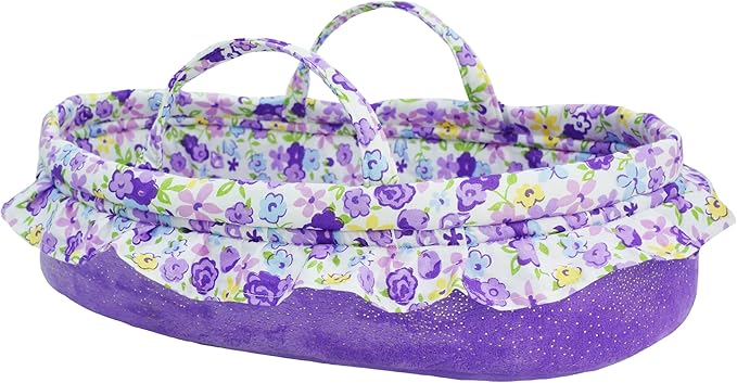 June Garden Cozy Dream Doll Bassinet - Baby Doll Portable Carrier - Fits for American Girl Dolls up to 18" - Soft Pillow & Safety Buckle Included - Purple