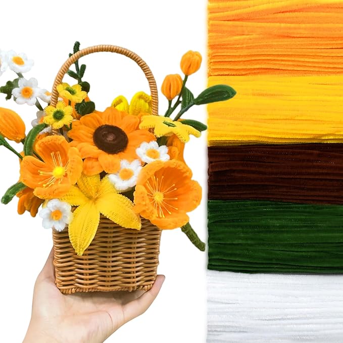 Peryiter 500 Pieces Pipe Cleaners Chenille Stems for Flowers Craft Supplies Bulk Fluffy Fuzzy Sticks for DIY Art Projects Creative Gift Wrapping Party Decorations(Sunflower Color,12 Inch)