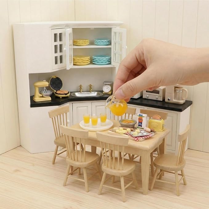 Miniature Dining Table & Chair Set for Dollhouse 1 12 Scale Wooden Furniture Model 5pcs House Mini Decoration Accessories DIY Hobby Gift (Wood)