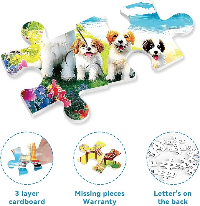 300 Piece Puzzles for Adults, 300 Piece Puzzles for Adults Large Piece, Beach Dogs Flowers Rainbow Jigsaw Puzzle, Challenging Puzzle Perfect for Game Nights, 20.5 X 15 in
