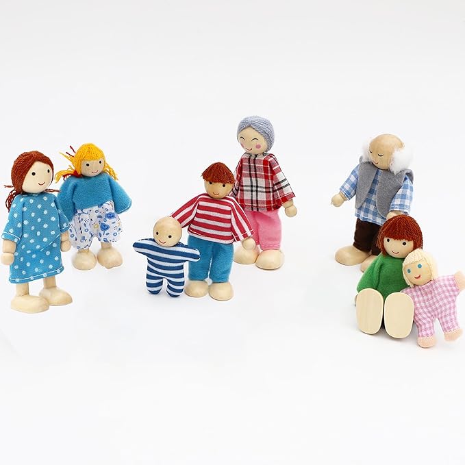 ONEST 16 Pieces Wooden Dollhouse Family Set Mini People Figures Sets Dollhouse Dolls Wooden Doll Family Pretend Play Figures Accessories for Pretend Doll House