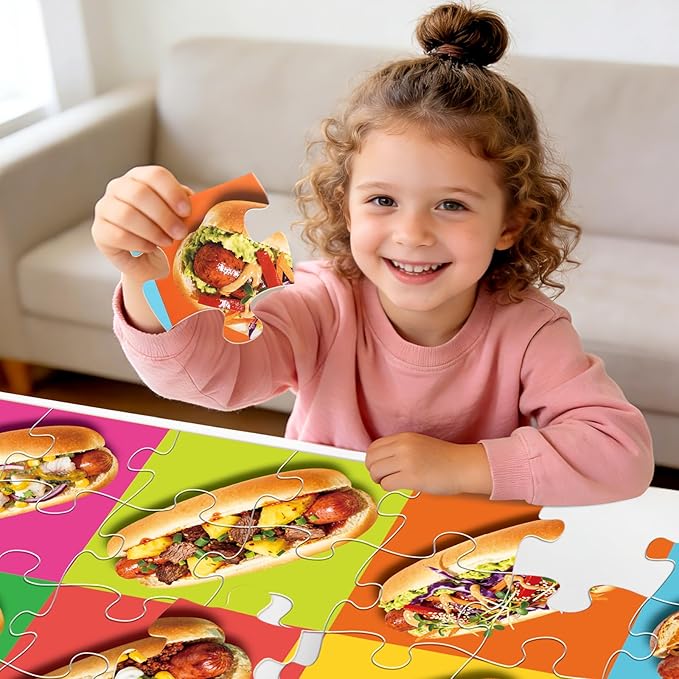 Jumbo Floor Puzzle for Kids,48 Hot Dog Pizza Jigsaw Puzzles,Learning Educational Foods Toys for Toddlers Ages 3-5,Colorful Design Children Gift for Boy Girl Ages 4-8