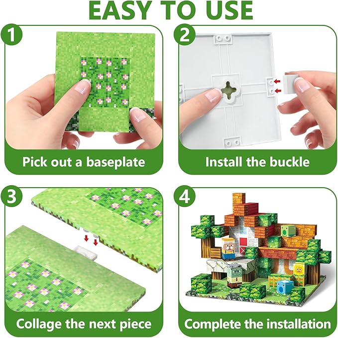4PCS Baseplate for Magnetic Blocks, Magnetic Building Blocks Baseplate Magnet Toys for Kids Ages 4-8 8-12-Baseplate 4" x 4", STEM Building Toys Birthday Gifts for Boys Girls, Garden