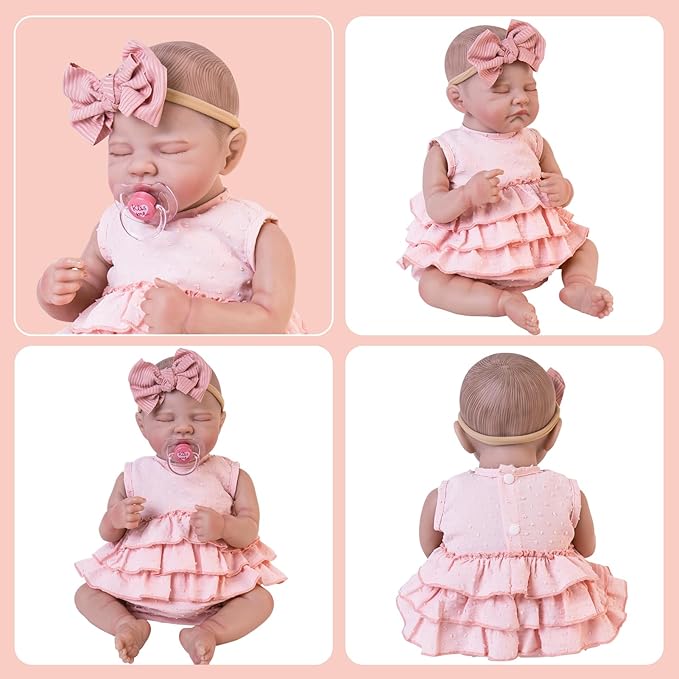 Aori Lifelike Baby Dolls Clothes 20 Inch Pink Dress Clothing Set for 17-20 in Realistic Newborn Dolls Girl