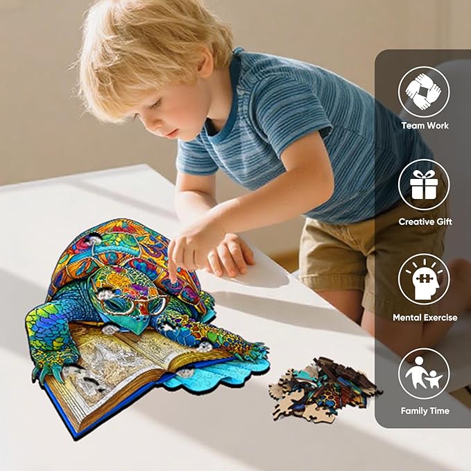 Bovearto Turtle Puzzle, Turtle Wooden Puzzles for Adults, Ocean Puzzle Unique Shaped Brain Teaser Puzzles for Kids 207 Pieces (11"*11.2")