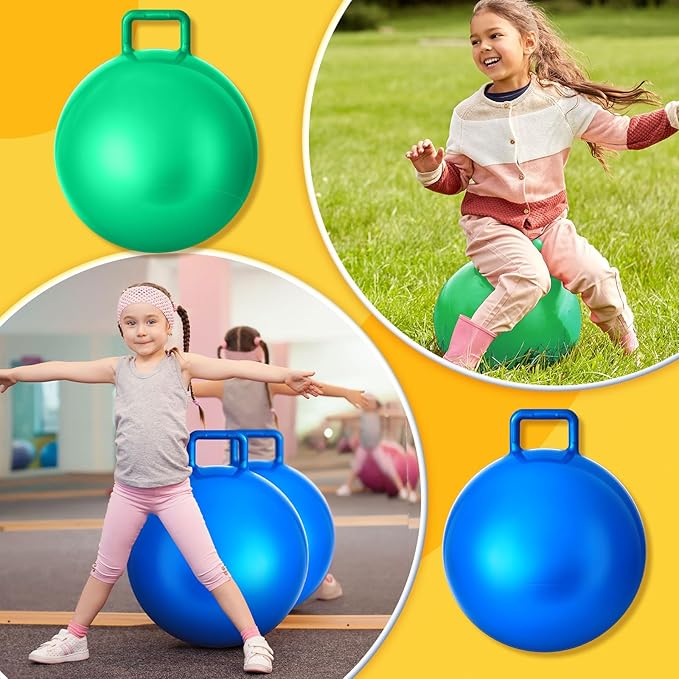 Lewtemi 2 Pcs 18 Inch Big Bouncing Ball with Handle Jumping Hopper Bouncy Ball for Adults Exercise and Air Pump for Outdoor Sports Game(Blue, Green)