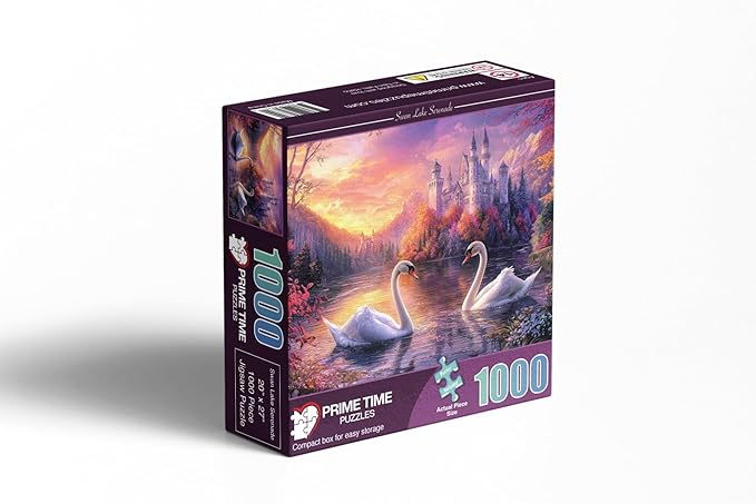1000 Piece Jigsaw Puzzle for Adults - Swans Swimming on a Castle Lake - Challenging Puzzle - Magic Sunset on a Swan Lake - Adult 1000 Piece Puzzle. 20x27 inches