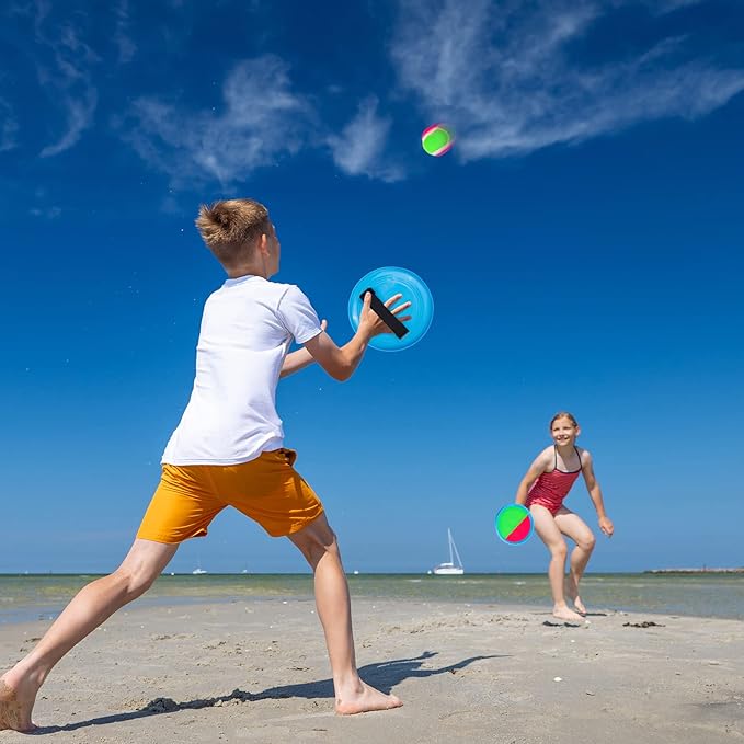 Ayeboovi Toss and Catch Ball Game Outdoor Beach Pool Kids Toys Outside Lawn Yard Games for 3 4 5 6 7 8 9 10 11 12 Year Old Girls Boys Toys Birthday Gift Easter Basket Stuffers (2 Paddles 2 Balls)