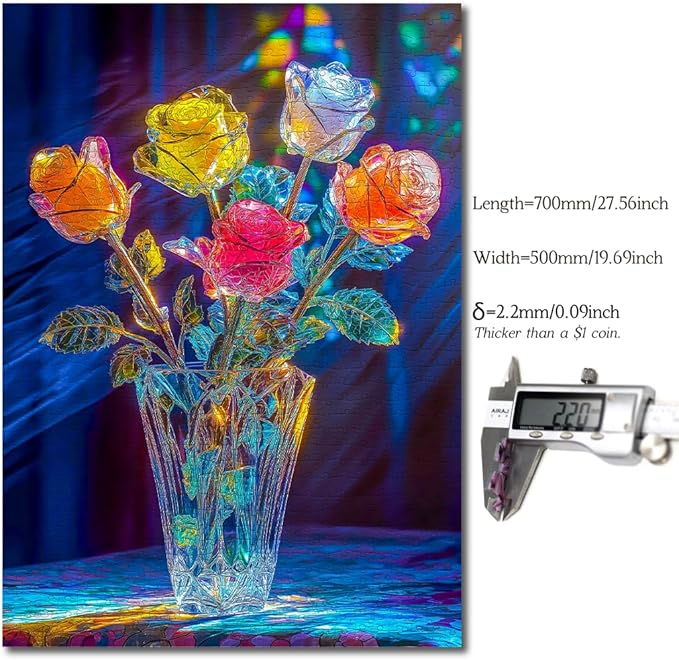 Bgraamiens Rose-1000 Pieces Rose Flowers Puzzle for Adults, Unique Flowers Art Home Decor, Valentine's Day Gift