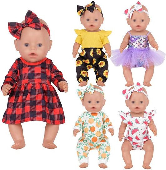 Newborn Baby Doll Clothes - Plaid, Jumpsuit, Tutu Skirt Doll Accessories for 15-18 Inch Dolls