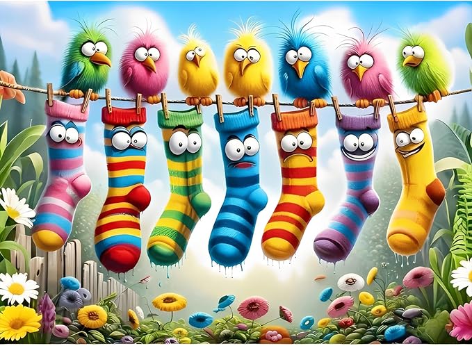 Birds Family Puzzles for Adults 1000 Pieces,Colorful Cartoon Socks 1000 Piece Puzzle for Adults,Hard Difficult and Challenging Jigsaw Puzzles Toy Games,Home Wall Decor 27.5 X 19.7inch
