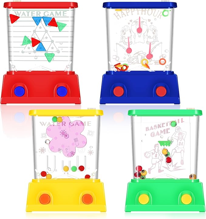 Gejoy 4 Pieces Water Games Handheld Easter Basket Stuffers for Kids Water Ring Toss Handheld Game Mini Retro Pastime Car Toys Fidget Autism Toys for Easter Children Boys Girls Birthday(Modern Style)