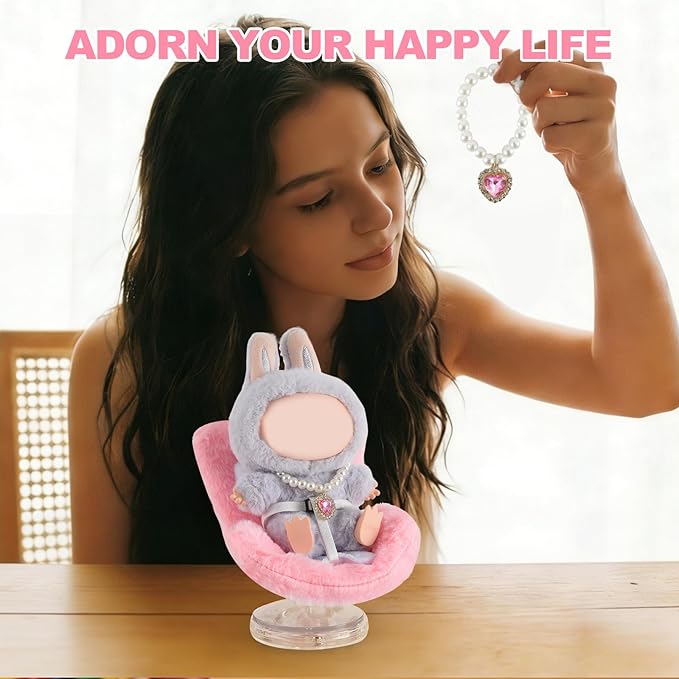 Cute Doll Car Seat for Labubu, Premium Car Seat Accessories for 4-7in Dolls, Including Air Vent Clip, Desktop Stand, Adjustable Strap, Airflow-Friendly Design(Pink)