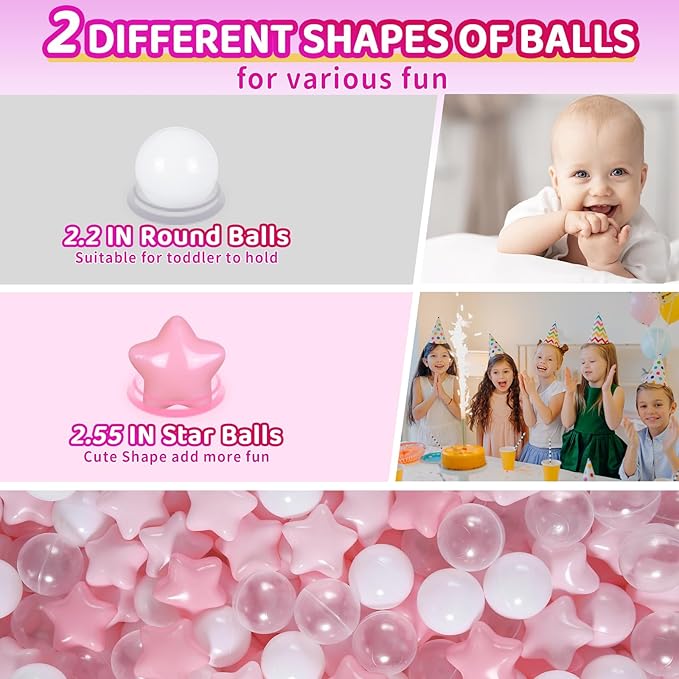 Realhaha Ball Pit Balls 50 100 200 500, Star Shapes for Babies Kids Playpen Plastic Balls for Babies Ball Pool Puppy Playballs