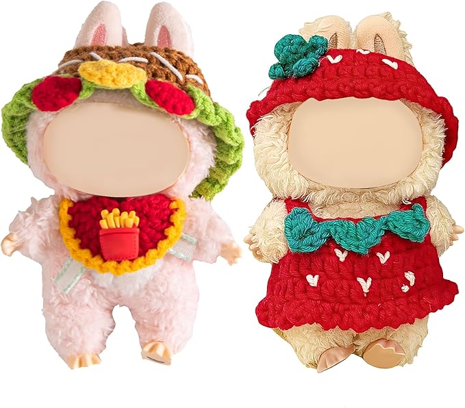 2PCS 17cm Doll Clothes for Outfit Set, Handmade Crochet, for 17cm Dolls, Hamburger Strawberry Theme, Great Gift Idea (Hamburger)
