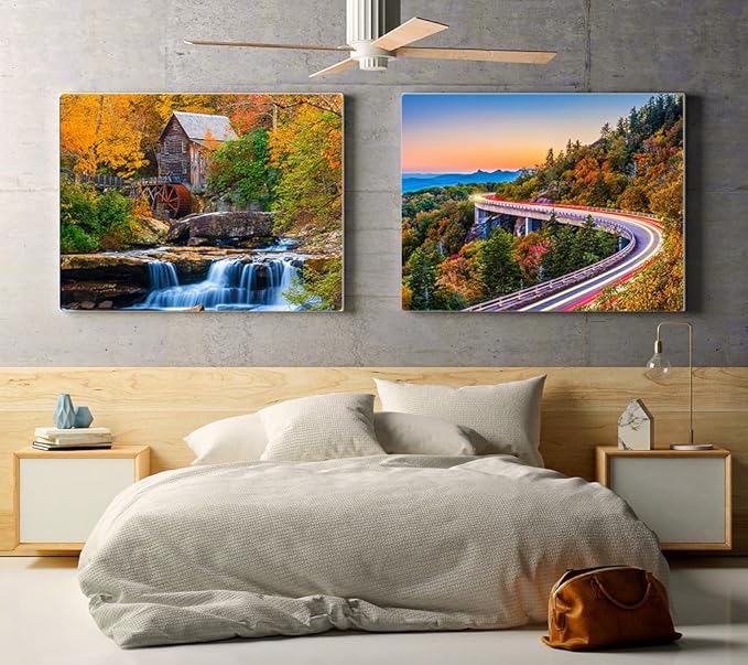2 Pack 1000 Pieces for Jigsaw Puzzles for Adults, Fall Autumn Nature Landscape Scene Challenging Puzzle Perfect for Family Activity Game Nights Gifts(Glade Creek Gristmill & Blue Ridge Parkway)