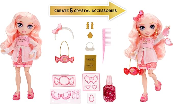 Rainbow High Creative Crystals Bella - Pink 11” Fashion Doll with Crystal Accessory Make It Kit, Ring for You, DIY, Crafts, Resin Play, Kids Gift 8+