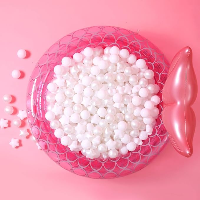 GOGOSO Ball Pit Balls for Toddler, Baby Plastic Playballs Kids Soft Pastel Pelotas Non-Toxic BPA-Free, Pearl White+White Star Balls,100 Balls