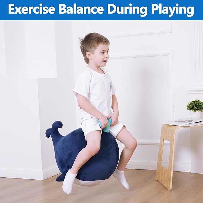 iPlay, iLearn Bouncy Pals Kids Whale Hopper Ball, Ride on Hopping Toy, Inflatable Plush Bouncing Animal W/Pump, Indoor Outdoor Riding Jumping Gift for 18 Month 2 3 4 5 Year Old Toddler Boy Girl Child