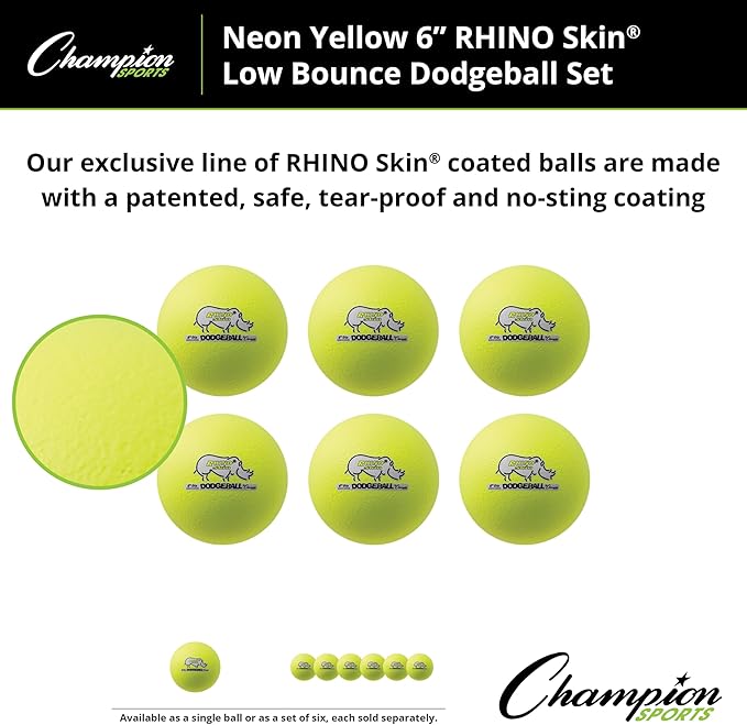 Champion Sports® Rhino Skin® Low Bounce Dodgeball Sets & Singles for Playground, PE, Backyard & League Games – Team Sports Equipment for Youth & Adults