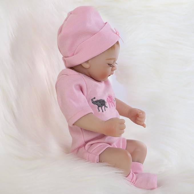 ENADOLL Reborn Baby Doll Realistic Silicone Vinyl Baby Girl 10 inch Lifelike Doll Gift Set for Ages 3+(10 inch, Close Eyes Girl)