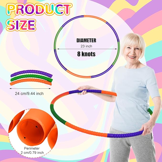 Sratte 6 Pcs Exercise Hoop Detachable Adjustable Plastic Hoops Snap Together Toy Ring Color Playground Toys for Girls and Boys Party Games, Sports, Exercise, Dog Training (28 Inch,Red,Yellow,Blue)