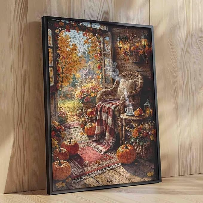 Fall Jigsaw Puzzle Adults 1000 Pieces Farmhouse Rustic Country Puzzles Thanksgiving Autumn Leaves Puzzle Pumpkin Puzzle Challenging for Adults Home Decor Gifts for Friends and Family Travel Toys