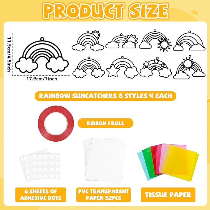 QOUBAI 32 Sets Rainbow Suncatchers Craft Kit DIY Window Stained Glass Effect Planet Rainbow Sun Paper Crafts Home School Classroom Decoration Kid Birthday Gift Creative Art Project Activity Game
