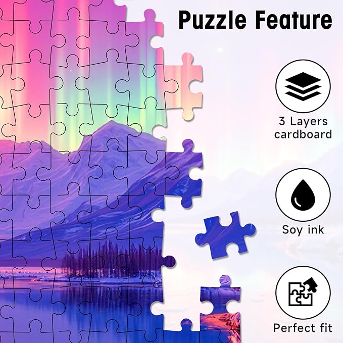 Northern Lights Puzzles for Adults 1000 Pieces, Aurora Borealis Jigsaw for Wall Decor, Stress Relief & Family Games, 28x20 Inch Winter Landscape Art