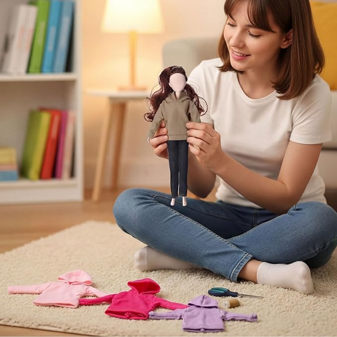 Bencailor 4 Pcs Doll Clothes Winter Sweater Hoodie Accessories Cute Hoodie Clothing Set (Pink, Purple, Rose Red, Brown,11.5 Inch Doll)