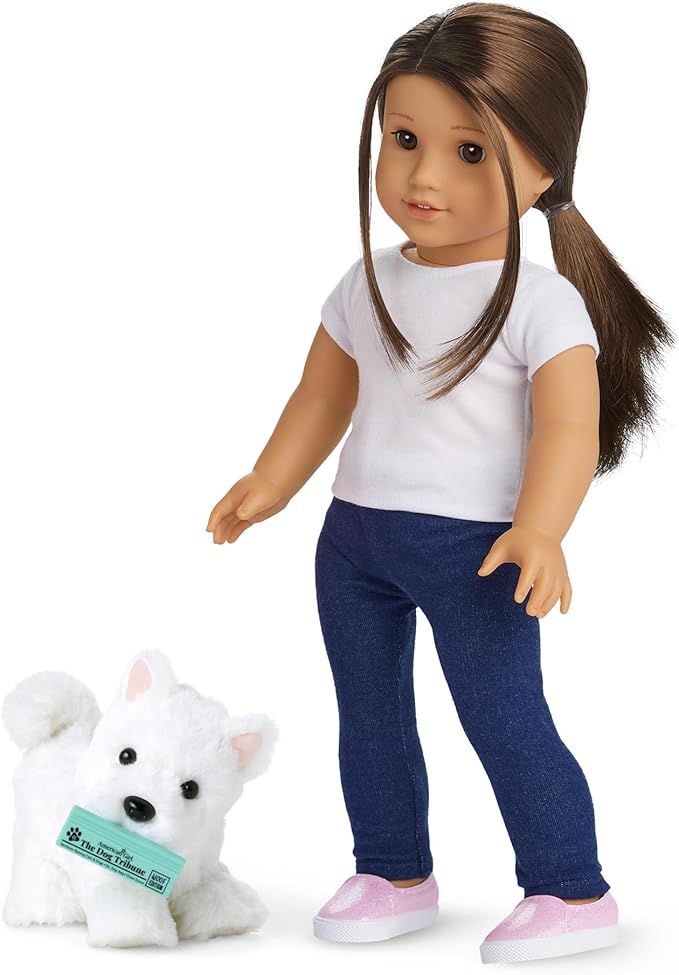 American Girl Coconut Chip White Dog for 18-inch Dolls plus Pet Accessories