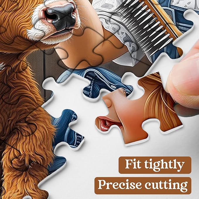 Animal Farm Puzzles for Adults 1000 Pieces, Cute Highland Cow Puppy Jigsaw Puzzles, Nature Country Farmyard Friendship Puzzle