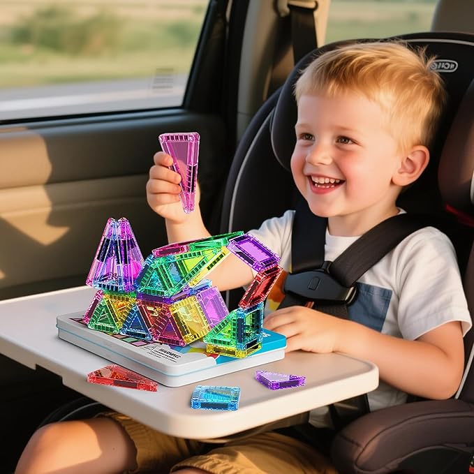 40 Pieces Magnetic Tiles for Kids Ages 4-8, Travel Magnetic Building Blocks Set with Iron Box, STEM Outdoor Kids Toys Gift for Boys & Girls 3+ Year Old, Pocket-Sized Classroom Must Haves