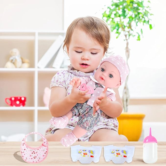 UZIDBTO Realistic Baby Doll Set in Gift Box - 12 Inch Newborn Alive Baby Doll with Accessories and Clothes with Pacifier Feeding Bottle Diapers Hat Bib Socks Stuff Gift Idea for Ages 3+