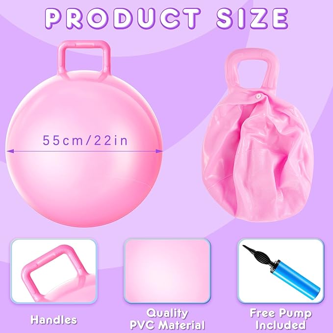Meooeck 9 Pcs Hopper Ball Carnival Outdoor Game 22 Inch Jumping Hopping Outdoor Bouncy Ball with Handles and Air Pump for Sports School Games Exercise(Macaron Color)