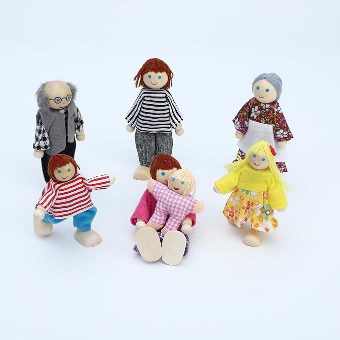 ONEST 23 Pieces Wooden Dollhouse Family Set Mini People Figures Sets Dollhouse Dolls Wooden Doll Family Pretend Play Figures Accessories for Pretend Doll House