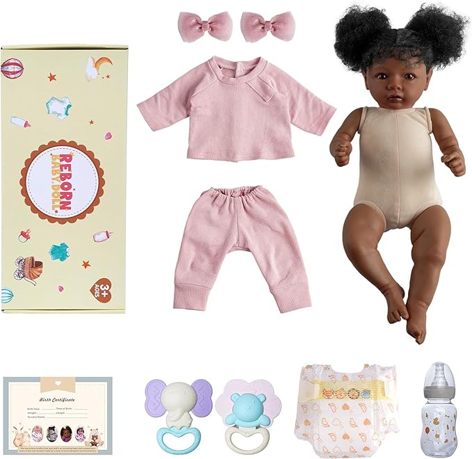BABESIDE Lifelike Reborn Baby Dolls Black Girl- 20 Inch Soft Body Realistic-Newborn Handmade Real Life Baby Dolls with Clothes and Toy Gift for Kids Age 3+