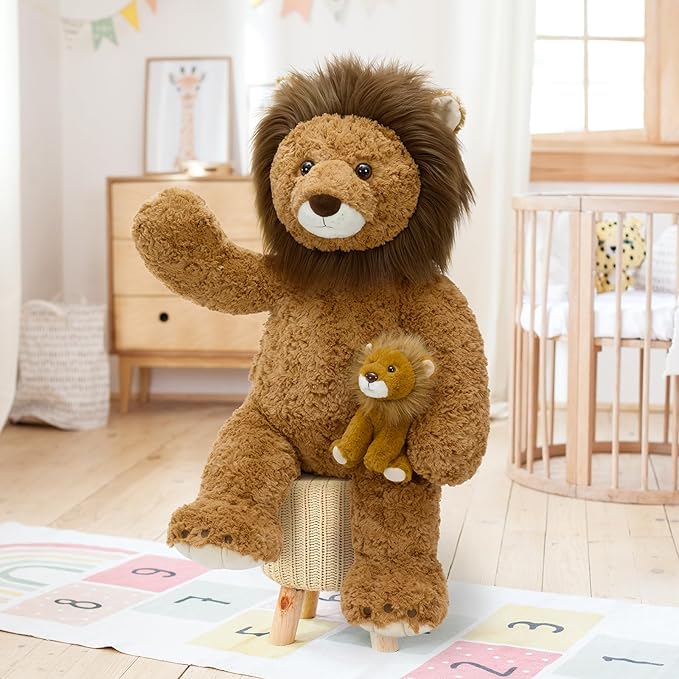 Tezituor Giant Lion Stuffed Animal,2Pcs Large Lion Plush Toy,Cute Jumbo Cuddly Realistic Lions,39in Huge Big Fat Lion Plushie,Soft Oversized Cougar Stuffy,Kids Girls Birthday Valentines Easter Gifts
