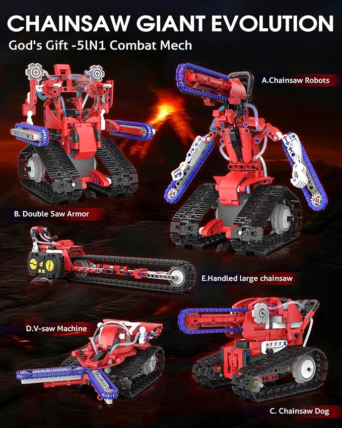 STEM Robot kit for Kids Ages 8-12, 5 In1 Science Building Blocks Kit, Remote & App Control Chainsaw Robot Toys, Technic Engineering Construction Sets for Kids 8 9 10 11 12 13 (429PCS)