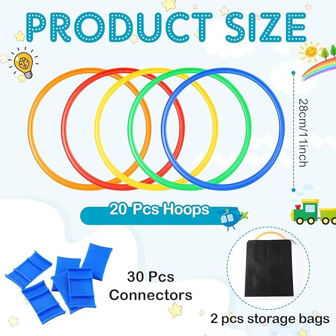 Woanger Hopscotch Outdoor Squares Hopscotch Ring Game with Connectors Outdoor Indoor Obstacle Course for Kids Playground Agility Training
