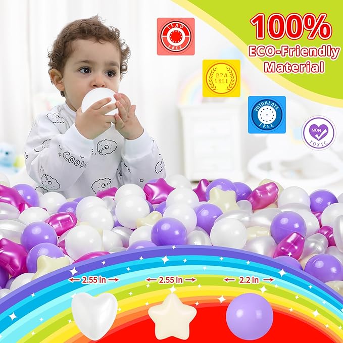 Star Ball Pit Balls for Toddlers -200pcs Phthalate Free BPA Free Crush Proof Play Balls Macaron Children's Ocean Balls Play Tent Pool Playhouse Playpen Party Decoration.