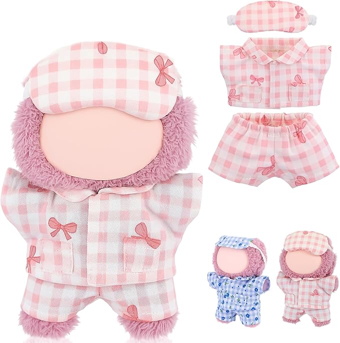 Simgoing 17cm Doll Clothes Pajamas Set with Pants Eye Mask Good Night Bedding Clothes Outfit Gifts Fits Most 17cm Dolls Accessories for DIY Dress up Lovers(Pink Bow)