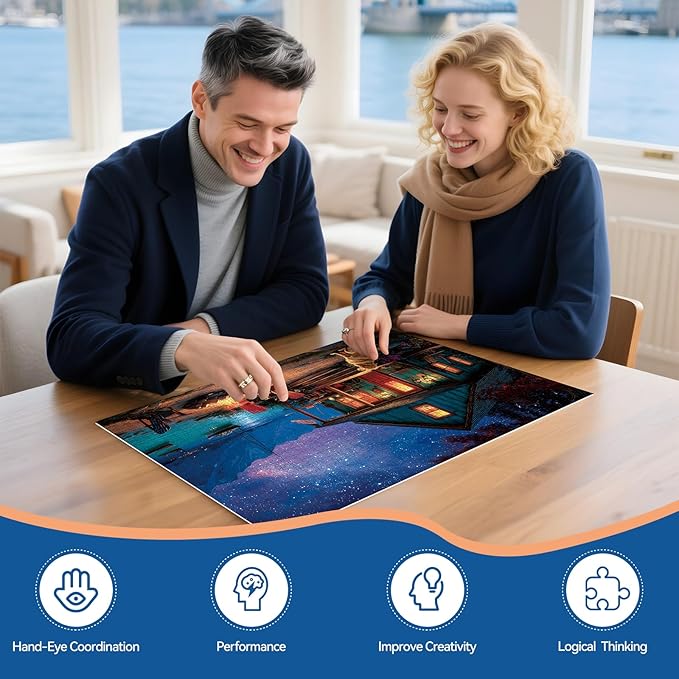 500 Piece Puzzle for Adults, Summer Starry Night Campfire Cottage Jigsaw Puzzle, Challenging Perfect for Game Nights, 20.5 X 15 in
