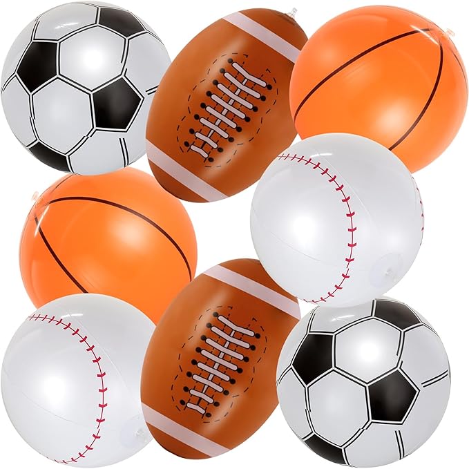 8 Pcs Giant Inflatable Sports Balls,16 Inch Blow Up Footballs Soccer Basketball Baseball,Summer Pool Beach Balls for Sport Game Party Supplies,Indoor and Outdoor Use