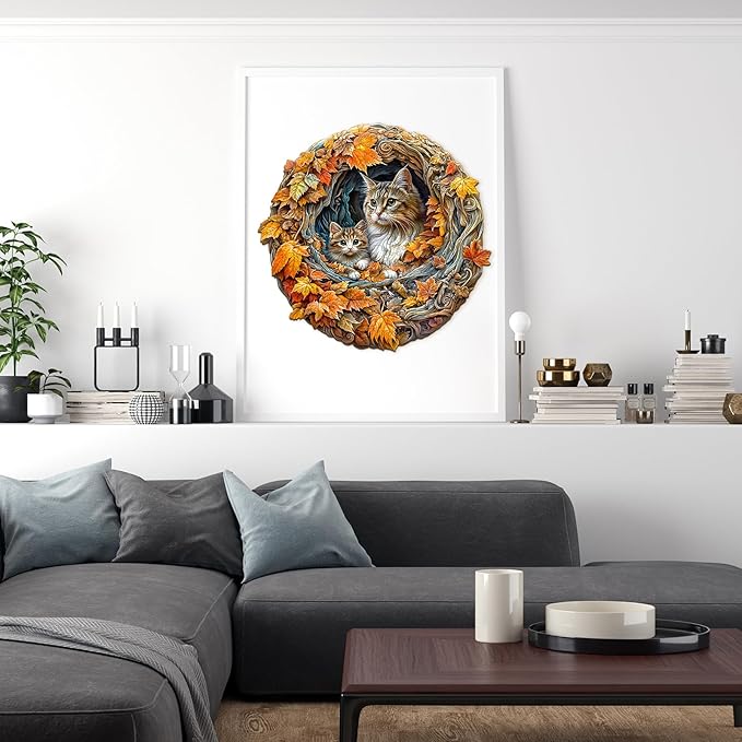 Wooden Puzzles for Adults, Mothers Day Puzzle-3D Cat Mom Wood Puzzles Adult,Unique Shaped Wooden Jigsaw Puzzle,Birthday Gifts for Friends/Family/Puzzle Lovers, Home Decor(M-11.4 * 11.1in 185pcs)